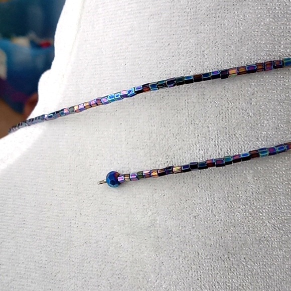 Handmade-Wired Blue Faceted Beaded Flower Necklace - Picture 3 of 5